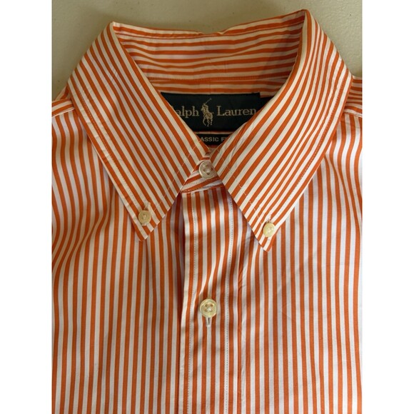Ralph Lauren Classic Fit Orange White Stripe Long Sleeve Button Down Green Pony - Picture 6 of 16